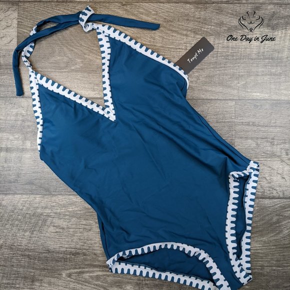 Vintage Deep V Neck Halter Backless Monokini - Picture 3 of 3